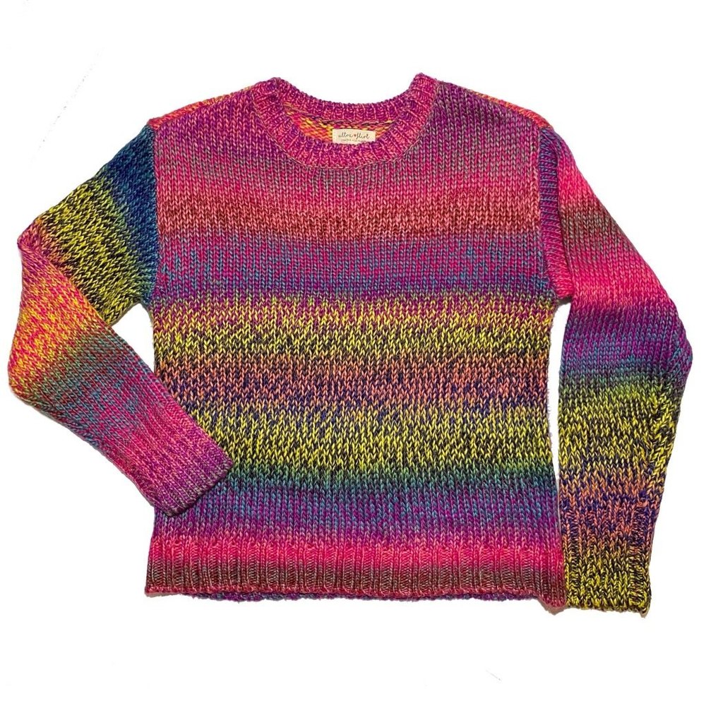 Ultra Flirt Ombre Striped Pullover Multicolored Soft  Knit Sweater Size XS